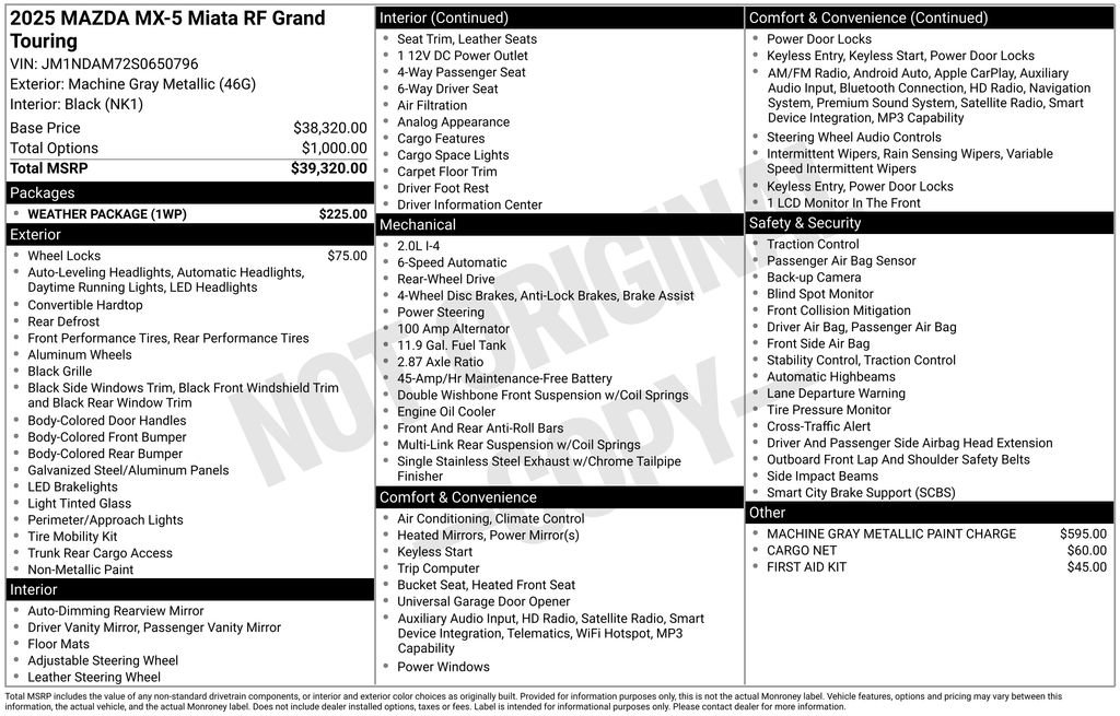 New 2025 MAZDA MX-5 Miata RF Grand Touring w/ Weather Package image 7