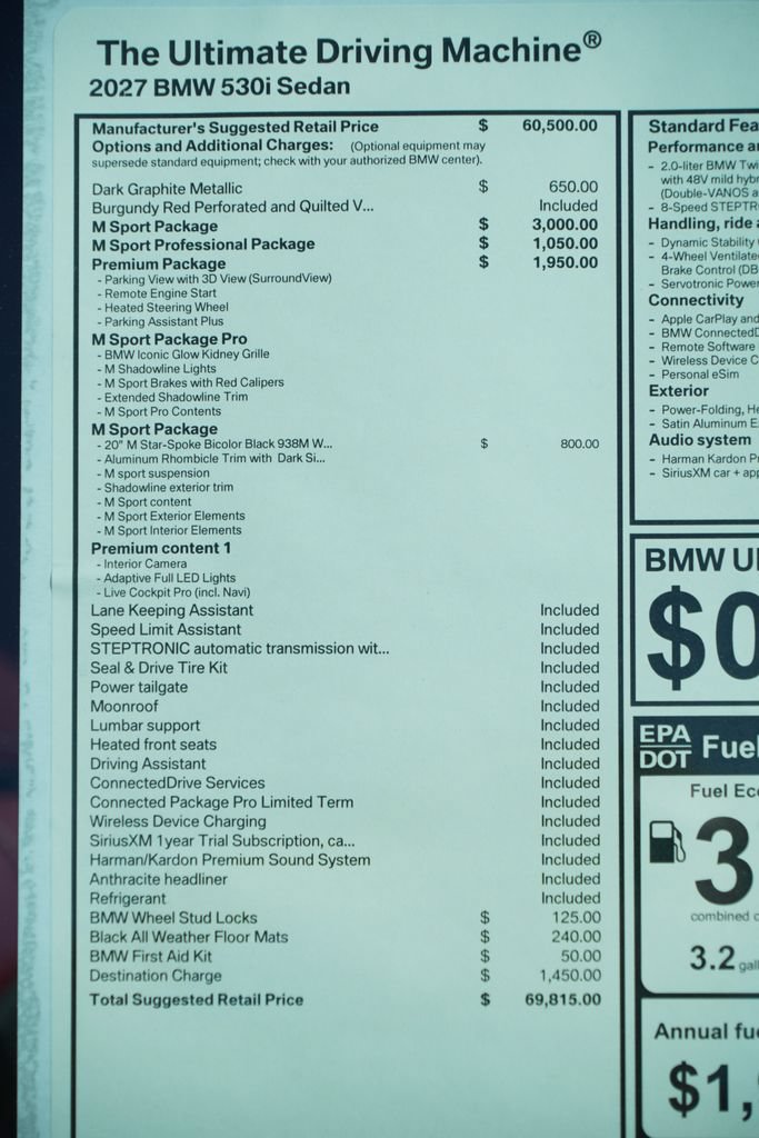 New 2027 BMW 530i w/ M Sport Package RWD image 8