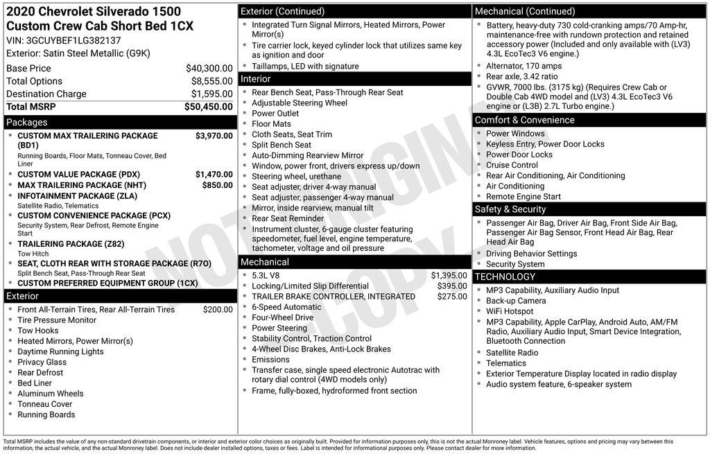 Used 2020 Chevrolet Silverado 1500 Custom w/ Custom Max Trailering Package AWD/4WD image 2