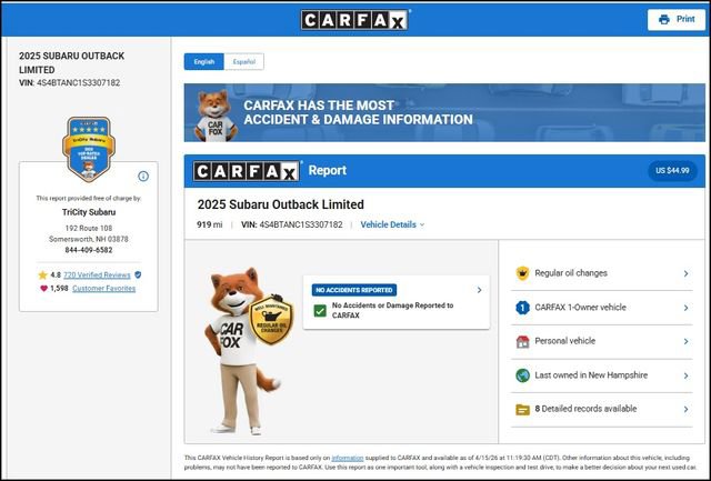 Used 2025 Subaru Outback Limited image 13