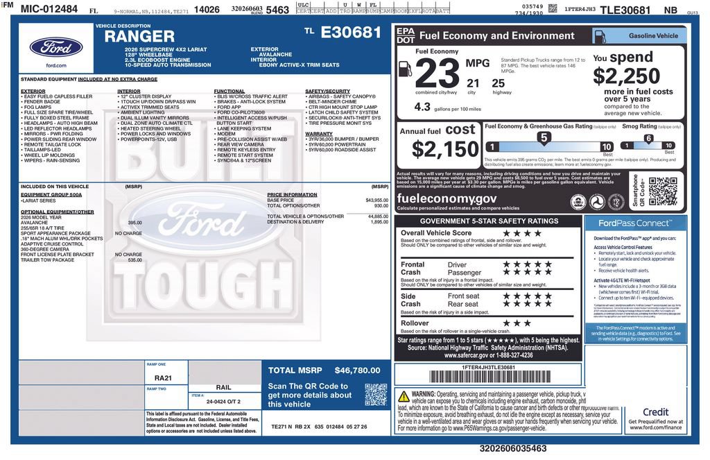 New 2026 Ford Ranger Lariat w/ Trailer Tow Package RWD image 8