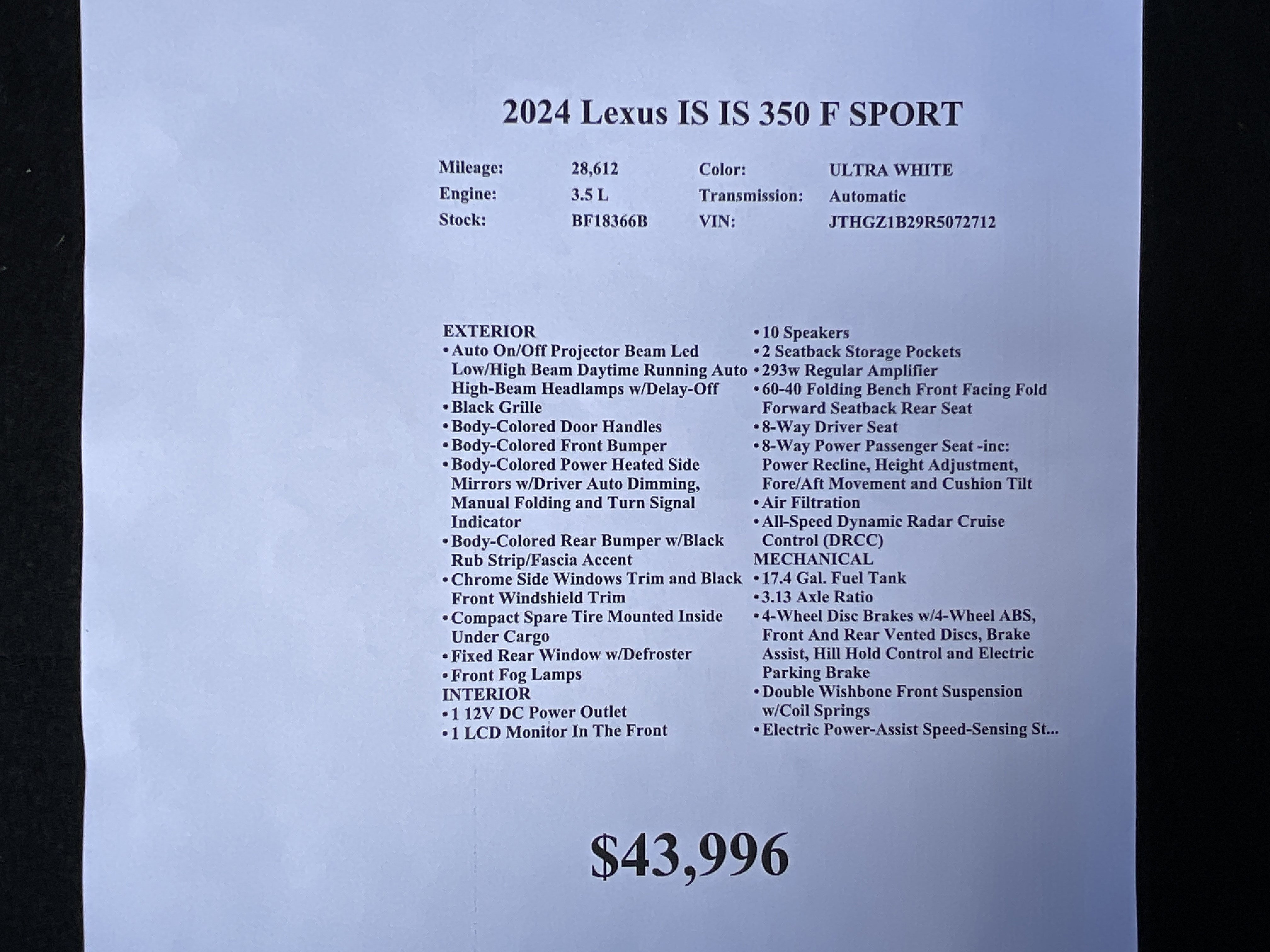 Used 2024 Lexus IS 350 F Sport w/ Blackout Package image 32