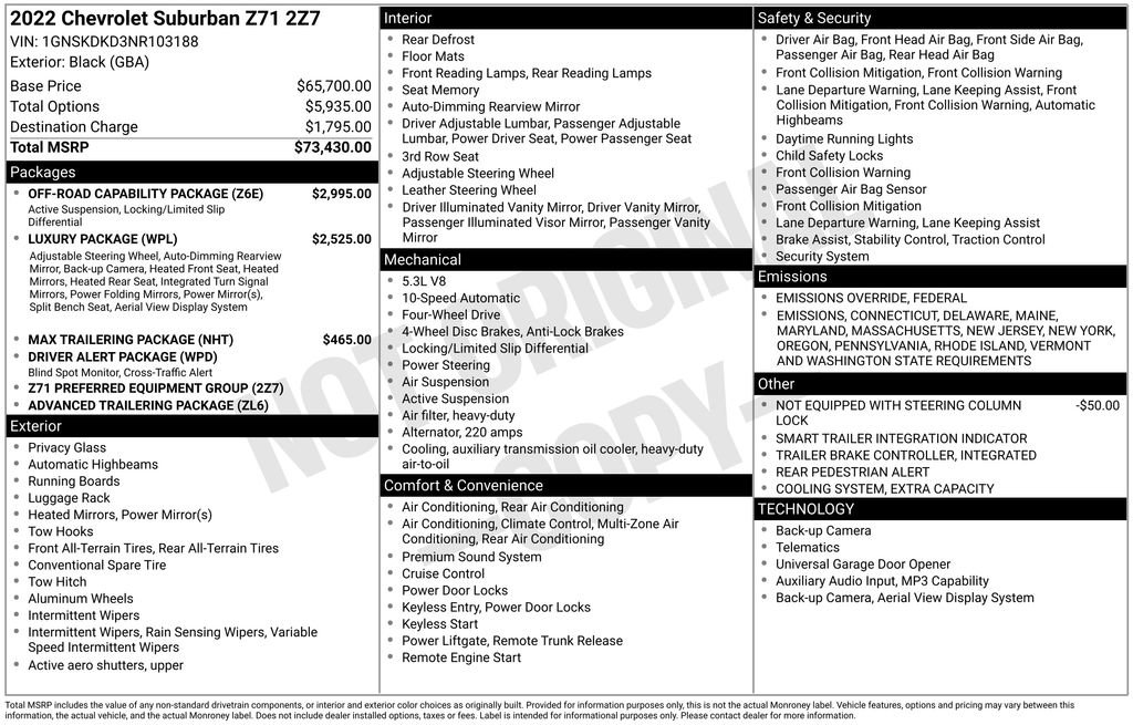 Used 2022 Chevrolet Suburban Z71 w/ Off-Road Capability Package image 2