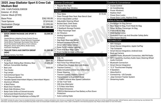 New 2025 Jeep Gladiator Sport AWD/4WD image 23