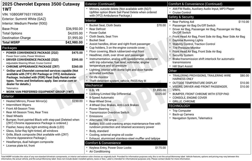 Used 2025 Chevrolet Express 3500 w/ Power Convenience Package image 10