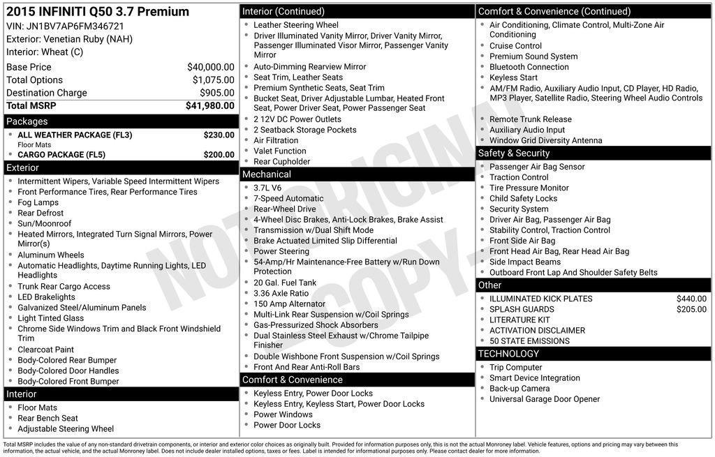 Used 2015 INFINITI Q50 Premium w/ All Weather Package image 28