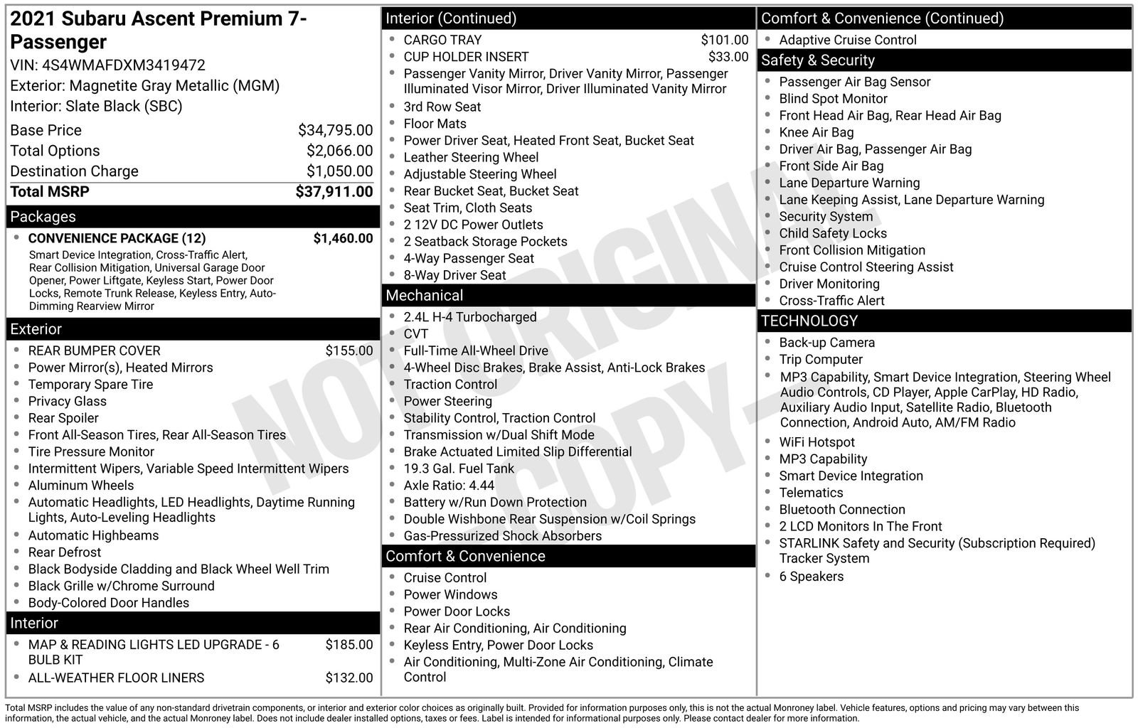 Used 2021 Subaru Ascent Premium w/ Convenience Package image 6