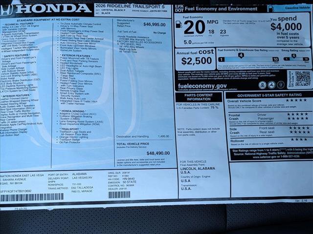 New 2026 Honda Ridgeline TrailSport+ image 18