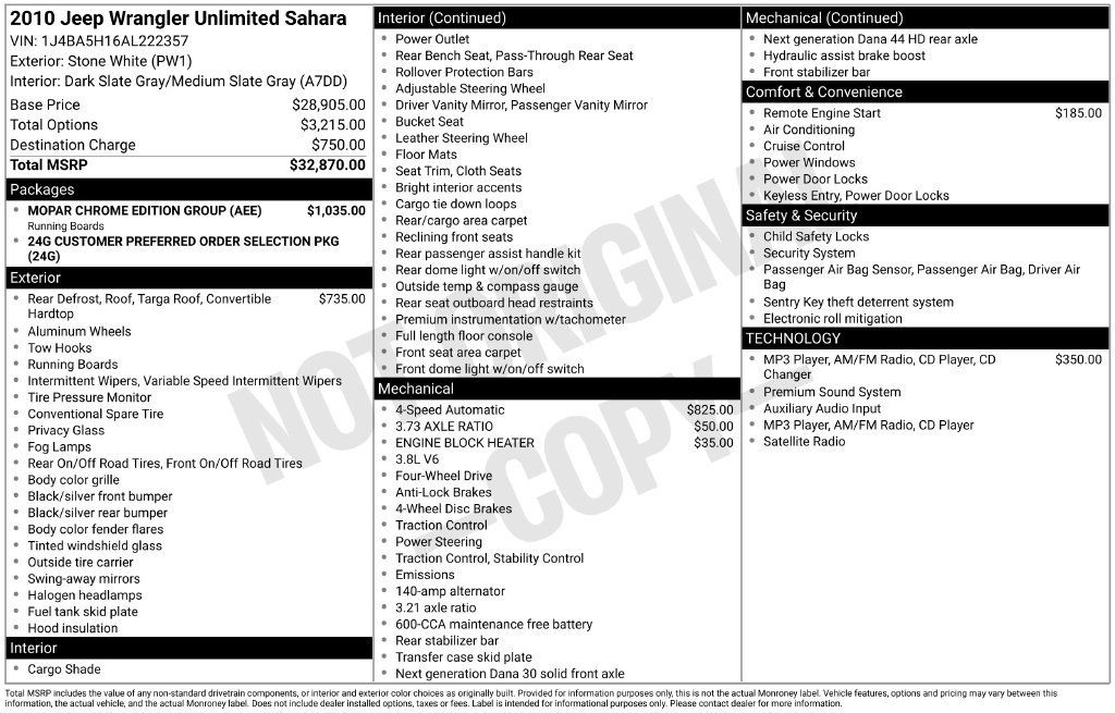 Used 2010 Jeep Wrangler Unlimited Sahara w/ Mopar Chrome Edition Group AWD/4WD image 34