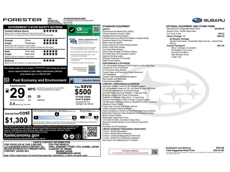 Used 2019 Subaru Forester Premium w/ Popular Package #1 image 50