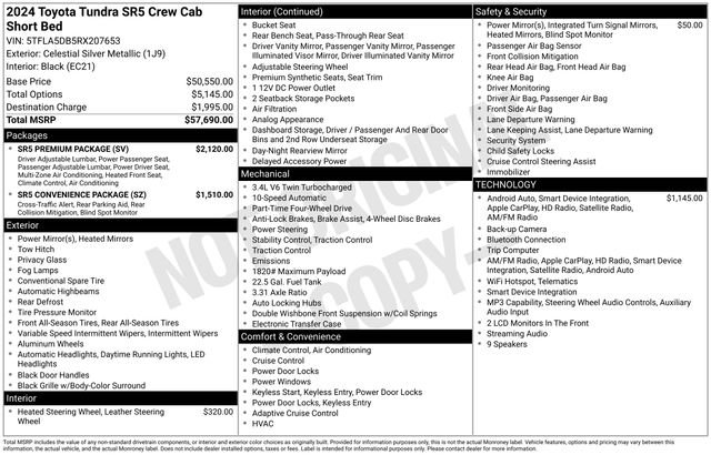 Used 2024 Toyota Tundra SR5 w/ SR5 Premium Package AWD/4WD image 34