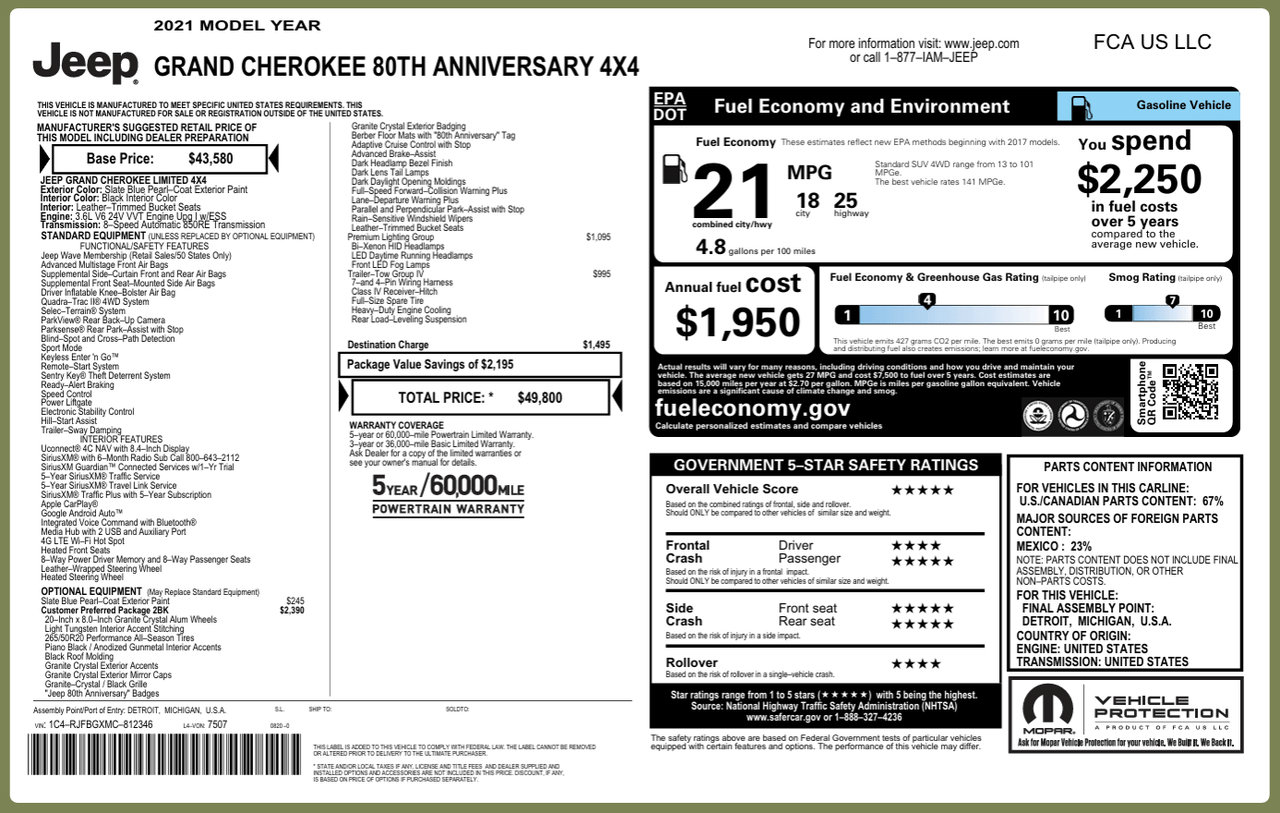 Used 2021 Jeep Grand Cherokee 80th Anniversary w/ Quick Order Package 28K 80th AWD/4WD image 52