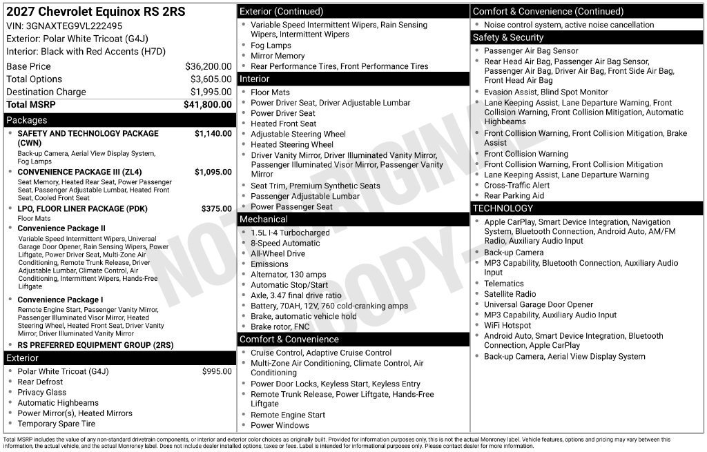 New 2027 Chevrolet Equinox RS w/ Safety and Technology Package AWD/4WD image 4