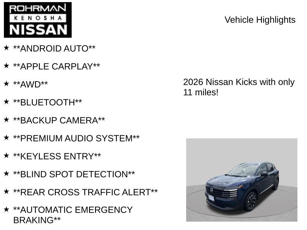 New 2026 Nissan Kicks SV w/ Interior Electronics Package AWD/4WD image 8