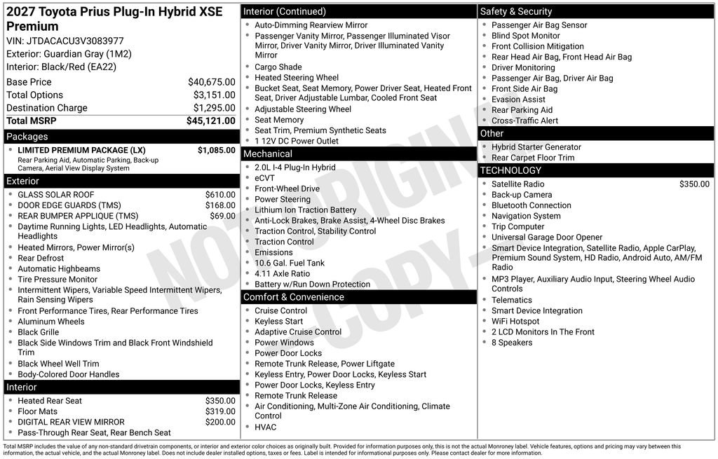 New 2027 Toyota Prius Plug-In Hybrid w/ Limited Premium Package FWD image 37