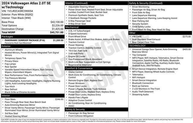 Used 2024 Volkswagen Atlas SE w/ Panoramic Sunroof Package FWD image 11