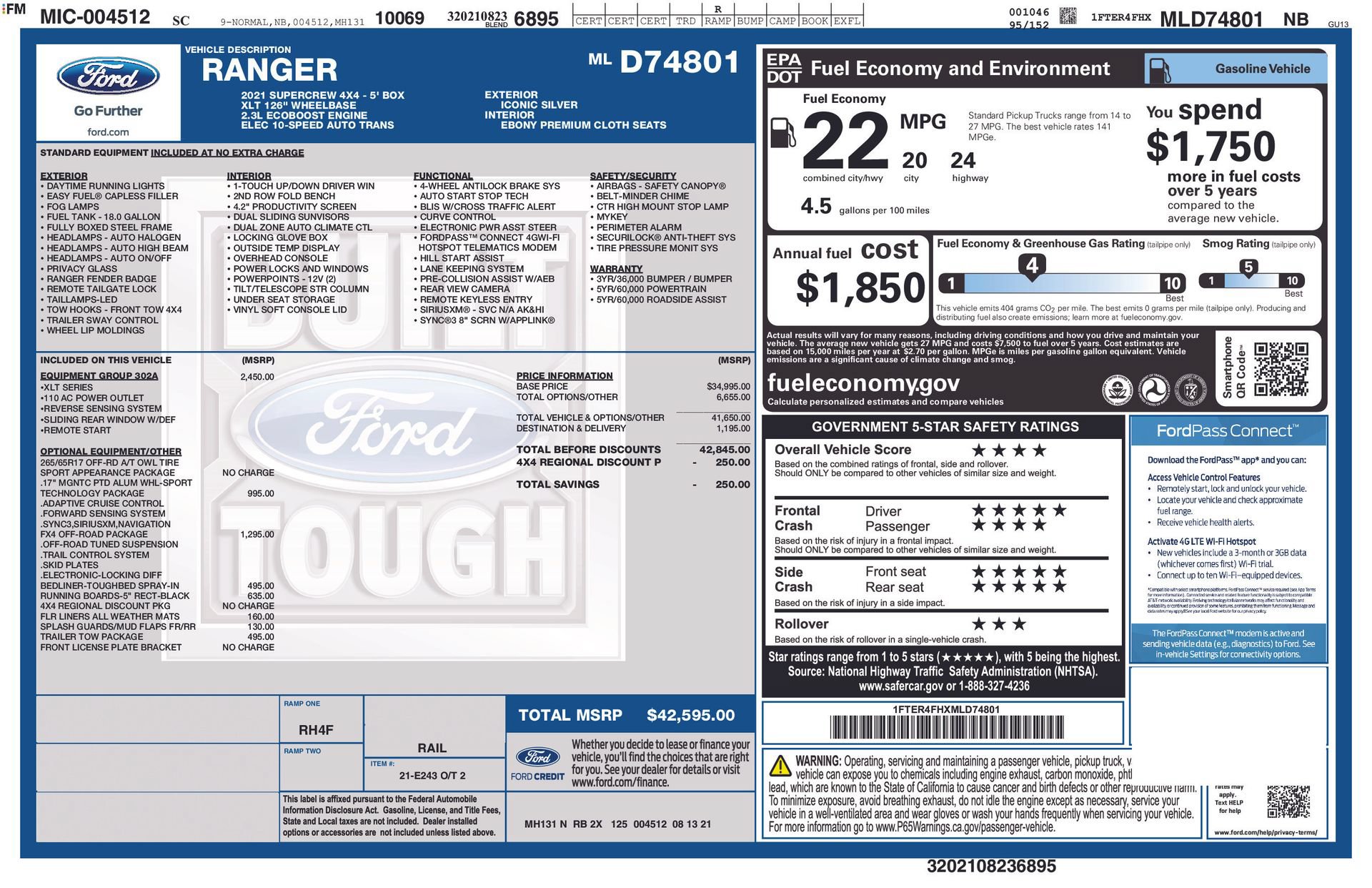 Certified 2021 Ford Ranger XLT w/ Equipment Group 302A High AWD/4WD image 37