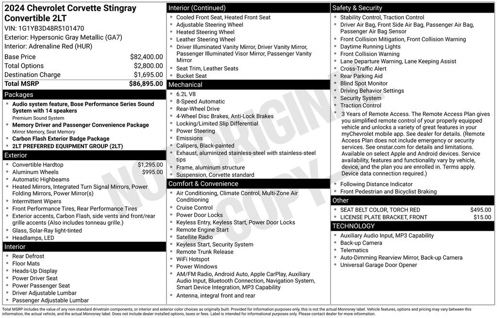 Certified 2024 Chevrolet Corvette Stingray Preferred Conv w/ 2LT RWD image 37