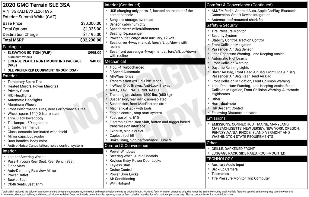 Used 2020 GMC Terrain SLE w/ Elevation Edition image 35