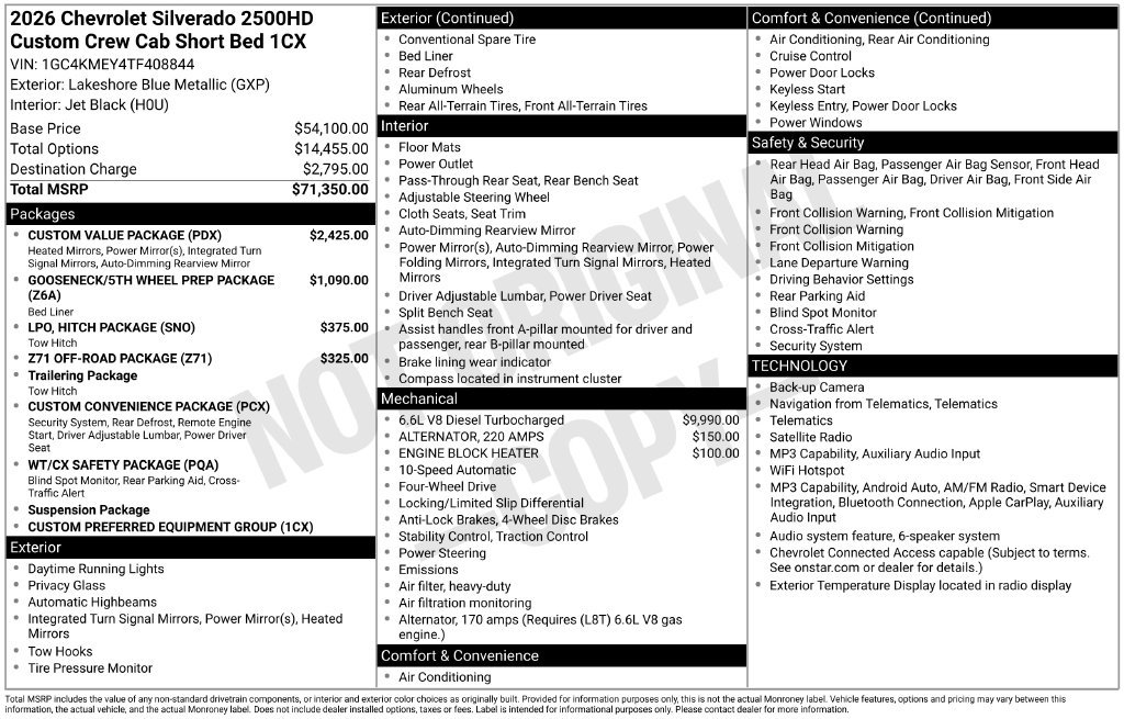 New 2026 Chevrolet Silverado 2500 Custom w/ Custom Value Package AWD/4WD image 19