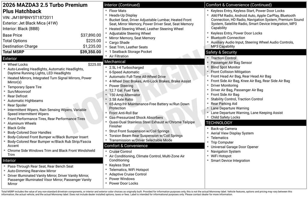 New 2026 MAZDA MAZDA3 Hatchback w/Premium Plus Pkg AWD/4WD image 6