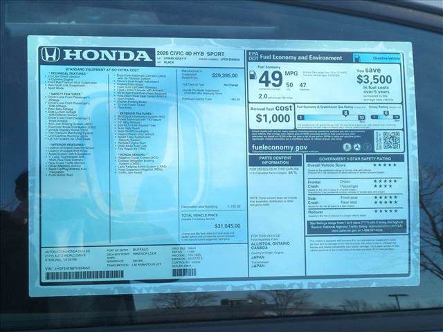 New 2026 Honda Civic FWD Hybrid Sedan image 17