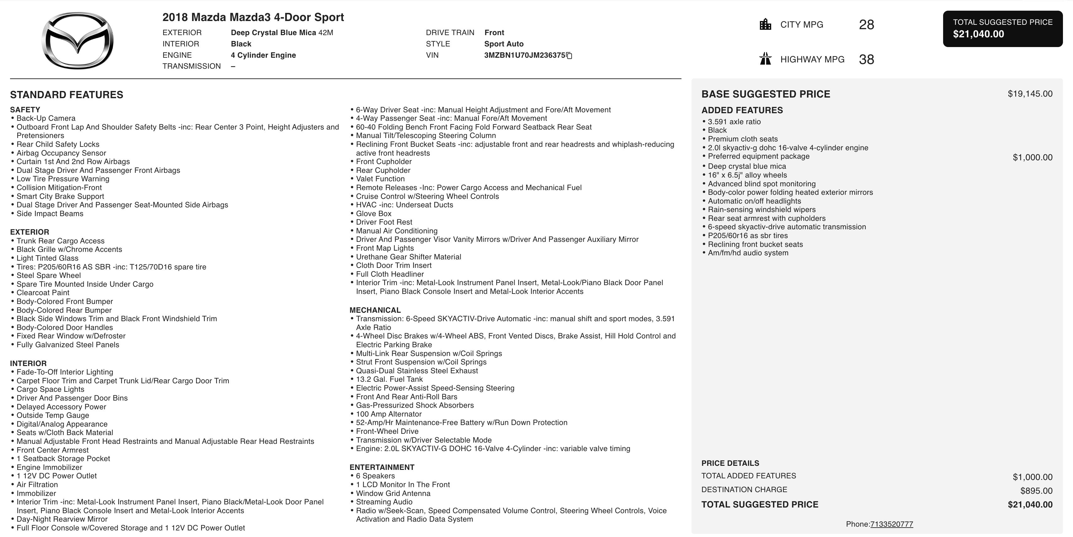 Used 2018 MAZDA MAZDA3 Sport w/ Preferred Equipment Package image 2