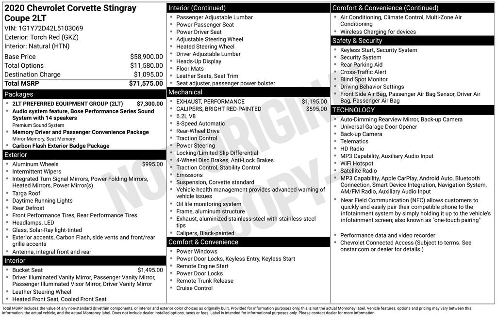Used 2020 Chevrolet Corvette Stingray Preferred Cpe w/ 2LT Preferred Equipment Group RWD image 60