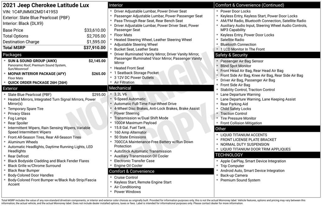 Used 2021 Jeep Cherokee Latitude Lux w/ Sun & Sound Group image 27