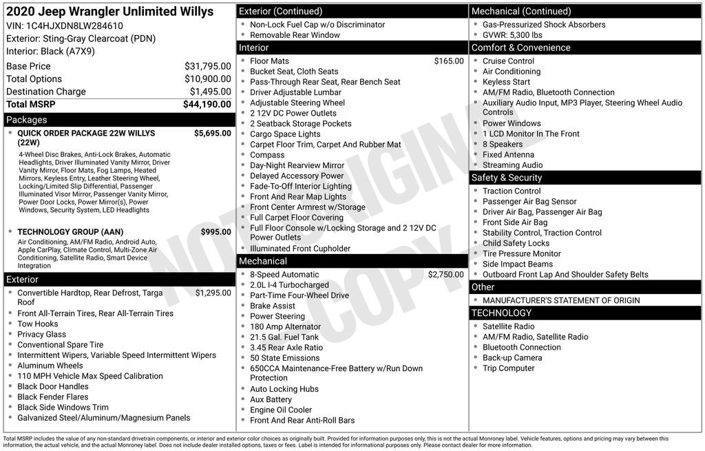 Used 2020 Jeep Wrangler Unlimited Willys
