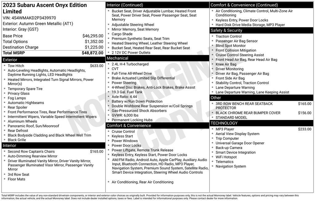Certified 2023 Subaru Ascent Onyx Edition Limited image 10