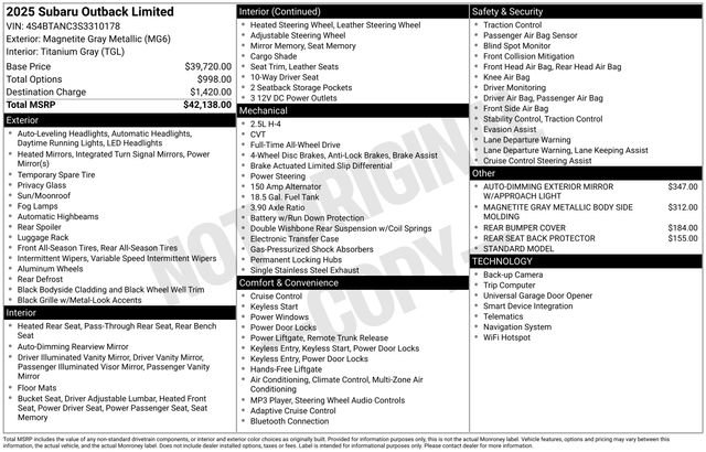 Certified 2025 Subaru Outback Limited AWD/4WD image 32