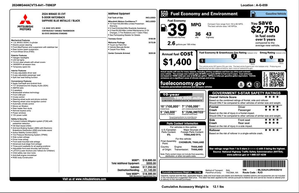 Used 2024 Mitsubishi Mirage ES image 2