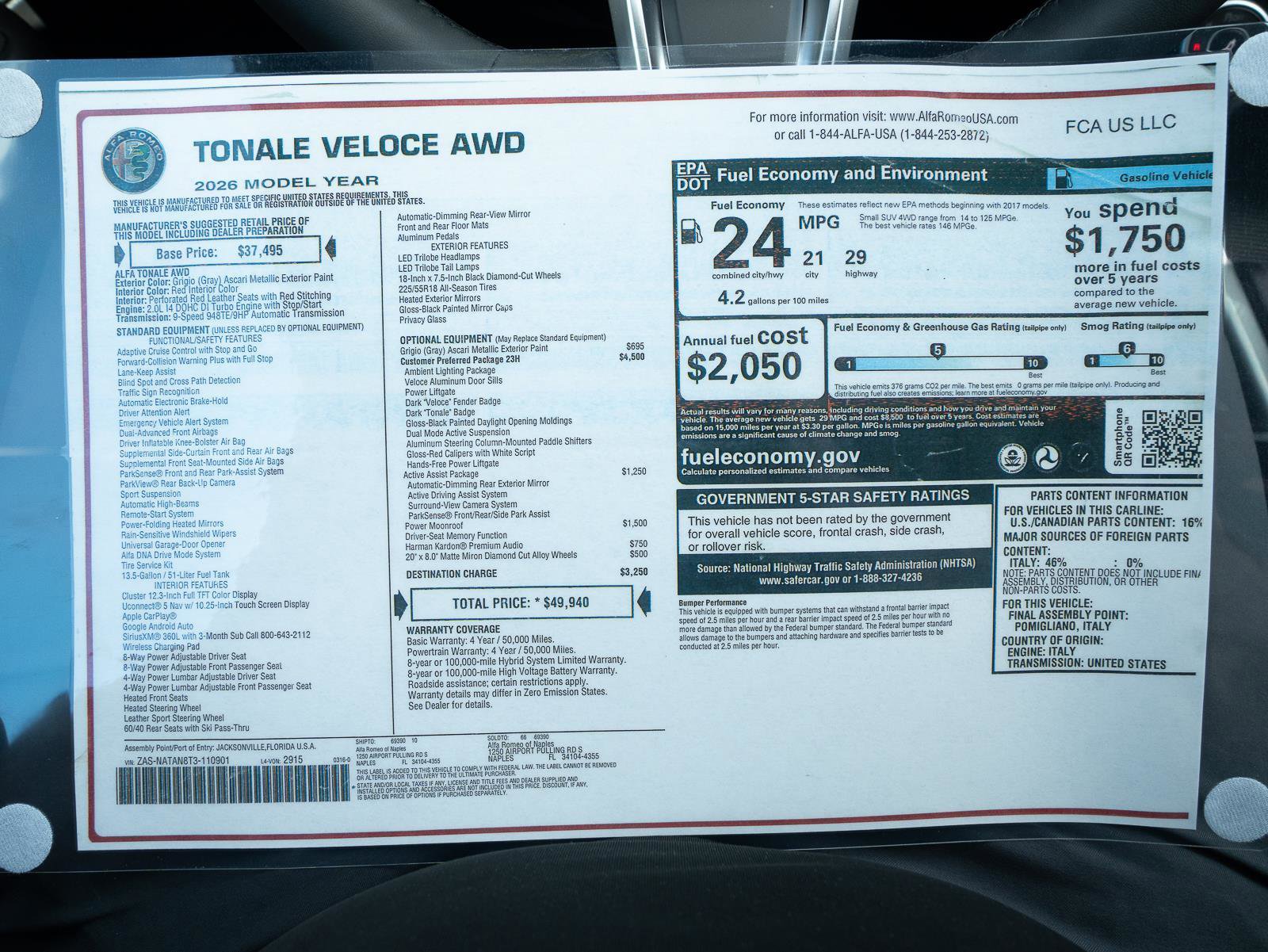 New 2026 Alfa Romeo Tonale Veloce w/ Quick Order Package 23H Volce image 41