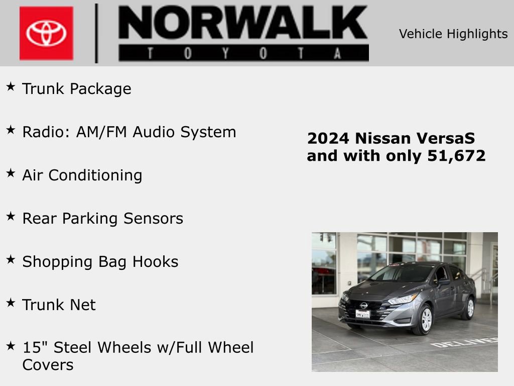 Used 2024 Nissan Versa S w/ Trunk Package FWD image 10