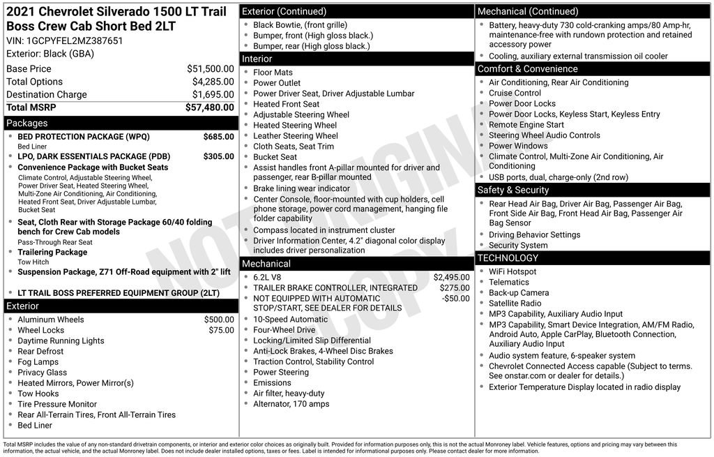 Used 2021 Chevrolet Silverado 1500 LT Trail Boss w/ Bed Protection Package AWD/4WD image 26