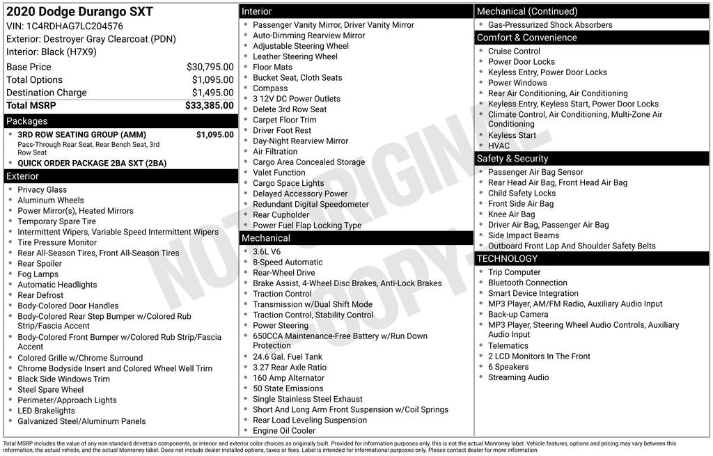 Used 2020 Dodge Durango SXT w/ 3rd Row Seating Group RWD image 2
