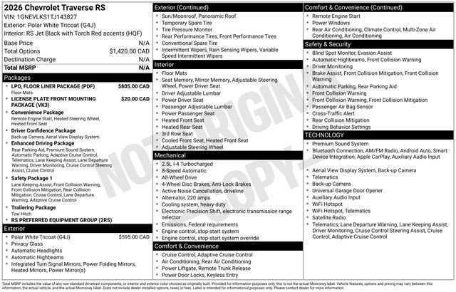 Used 2026 Chevrolet Traverse RS w/ LPO, Floor Liner Package AWD/4WD image 26