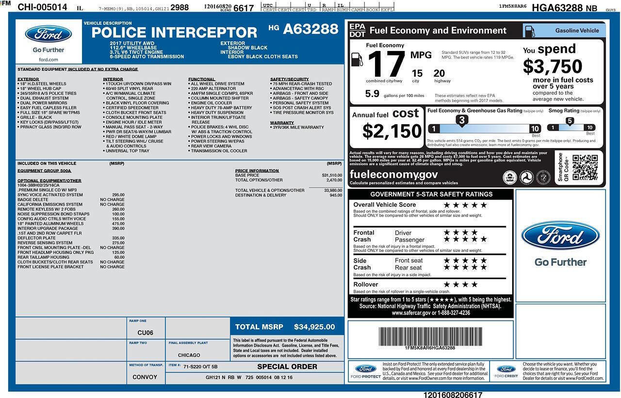 Used 2017 Ford Explorer 4WD Police Interceptor w/ Interior Upgrade Package image 2