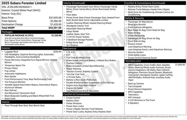 Certified 2025 Subaru Forester Limited w/ Popular Package #2 AWD/4WD image 13
