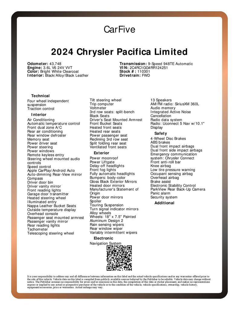 Used 2024 Chrysler Pacifica Limited image 36