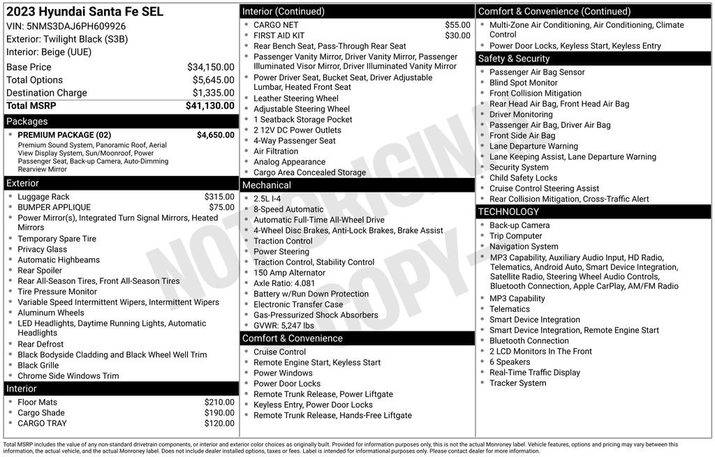 Used 2023 Hyundai Santa Fe SEL w/ Premium Package AWD/4WD image 5