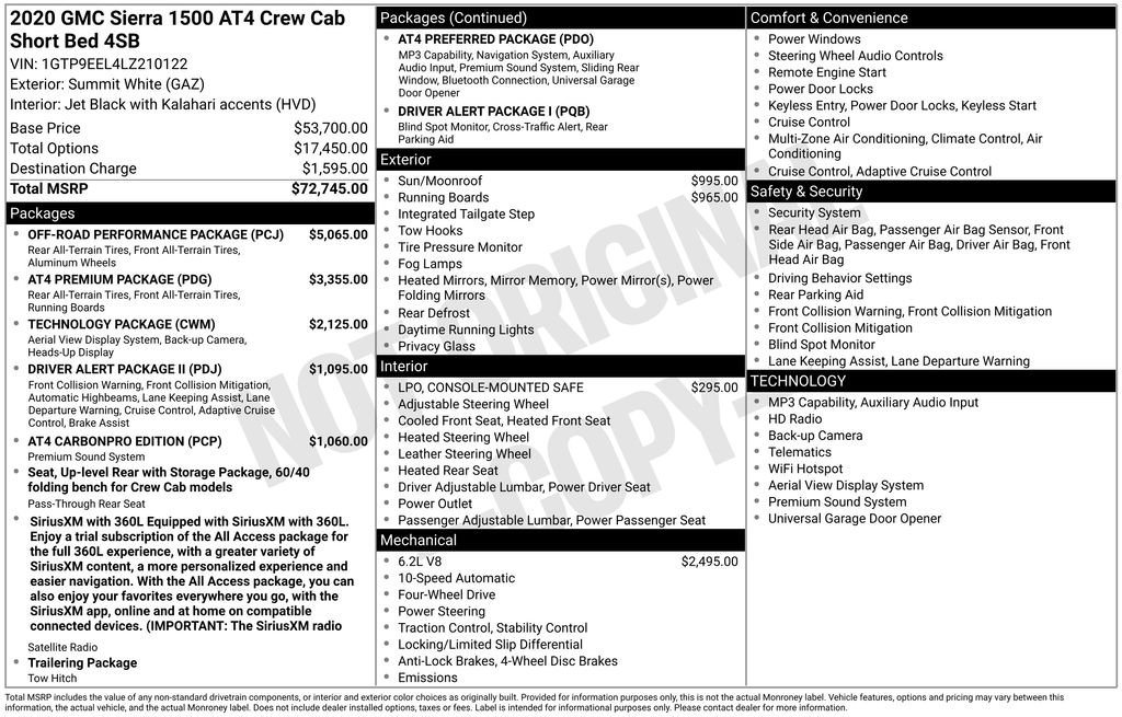 Used 2020 GMC Sierra 1500 AT4 w/ Off-Road Performance Package AWD/4WD image 7