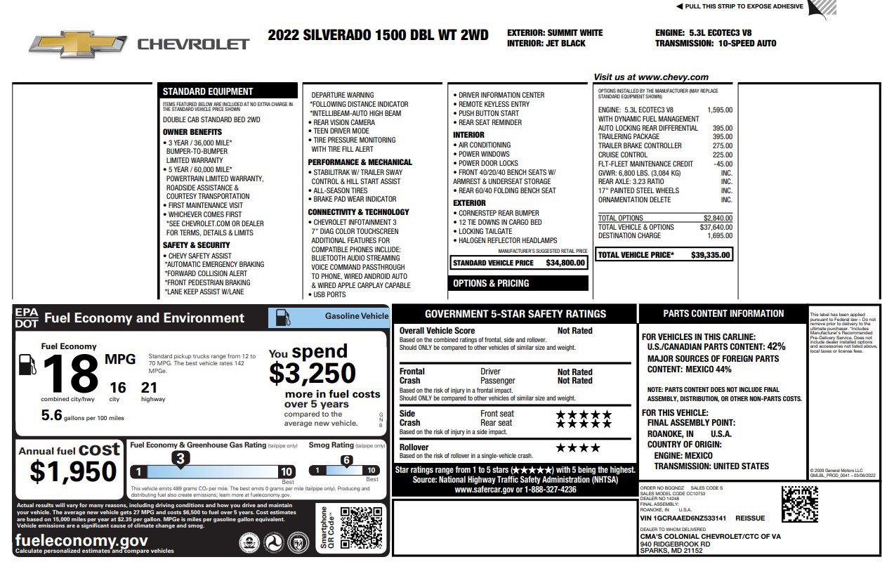Used 2022 Chevrolet Silverado 1500 W/T w/ Trailering Package RWD image 4