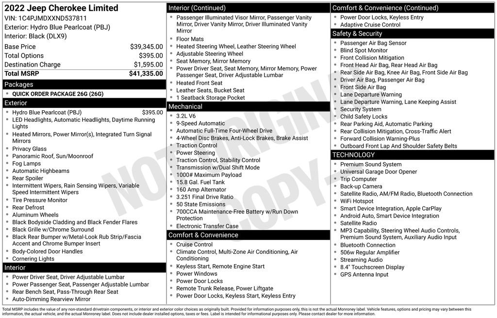 Used 2022 Jeep Cherokee Limited AWD/4WD image 19