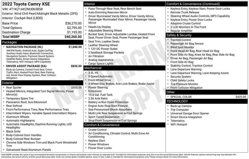 Used 2022 Toyota Camry XSE w/ Navigation Package FWD image 37