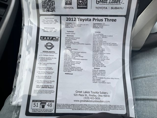 Used 2012 Toyota Prius Three w/ Solar Roof Pkg FWD image 27
