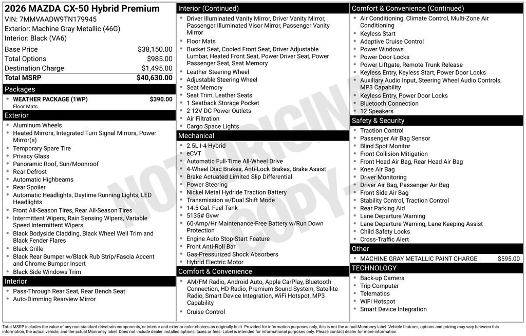 New 2026 MAZDA CX-50 AWD 2.5 Hybrid w/ Weather Package image 4