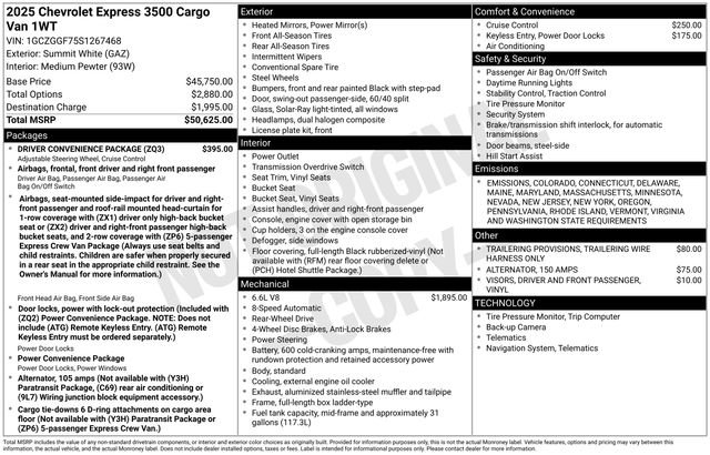 New 2025 Chevrolet Express 3500 w/ Driver Convenience Package image 5