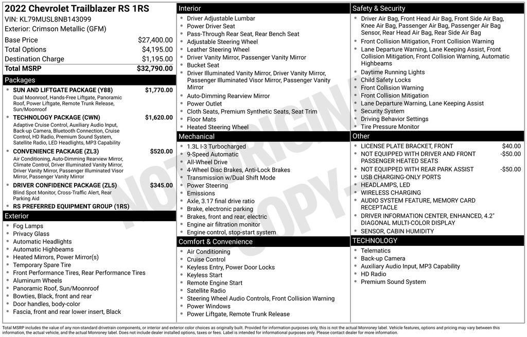 Certified 2022 Chevrolet TrailBlazer RS w/ Sun and Liftgate Package AWD/4WD image 36